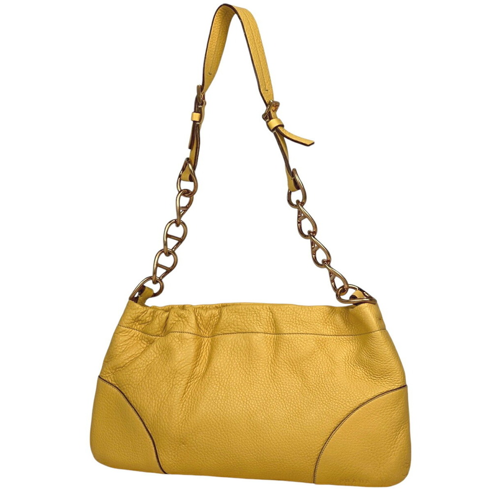 Prada logo chain Shoulder Bag Hobo leather yellow